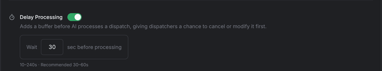 Delay Processing enabled with a 30-second wait