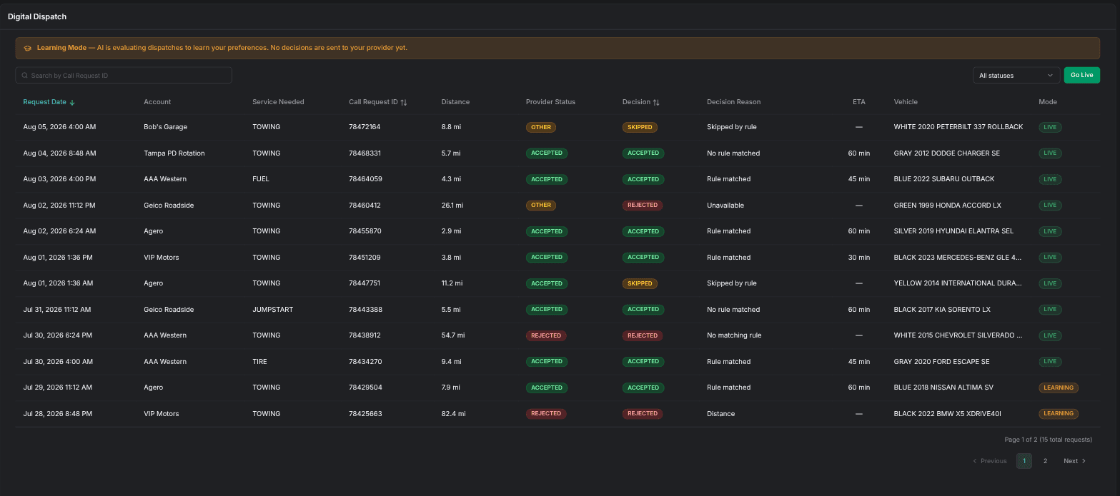 The decision history in Learning mode