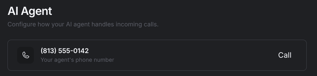 Your agent phone number on the AI Agent page