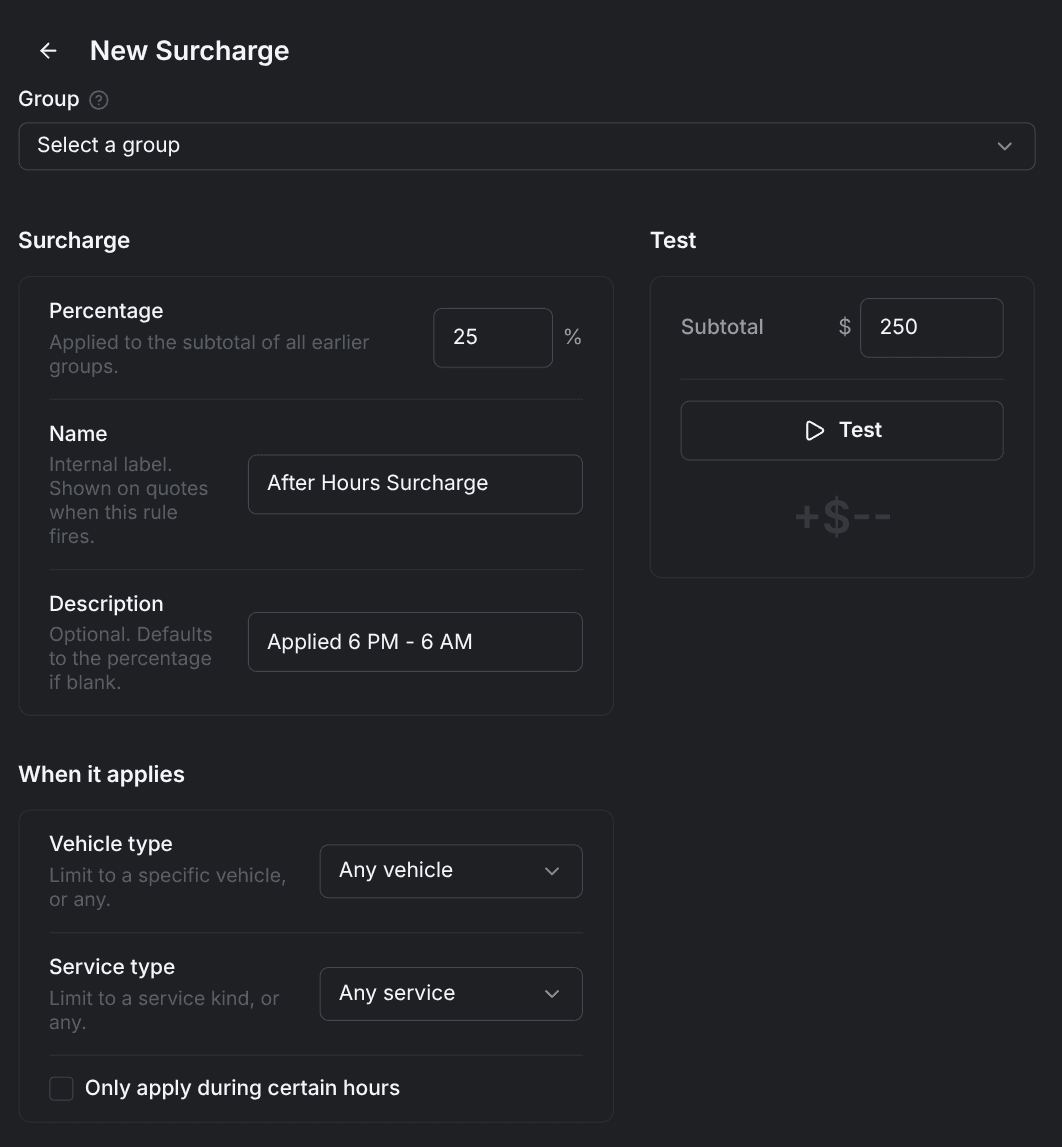 The surcharge builder